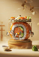 Creative sushi roll carousel with detailed miniature horses