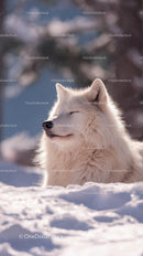 Fluffy White Dog Enjoying the Winter Sunlight