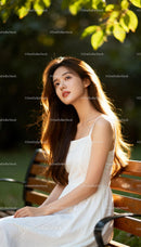 Serene young woman enjoying golden hour light outdoors