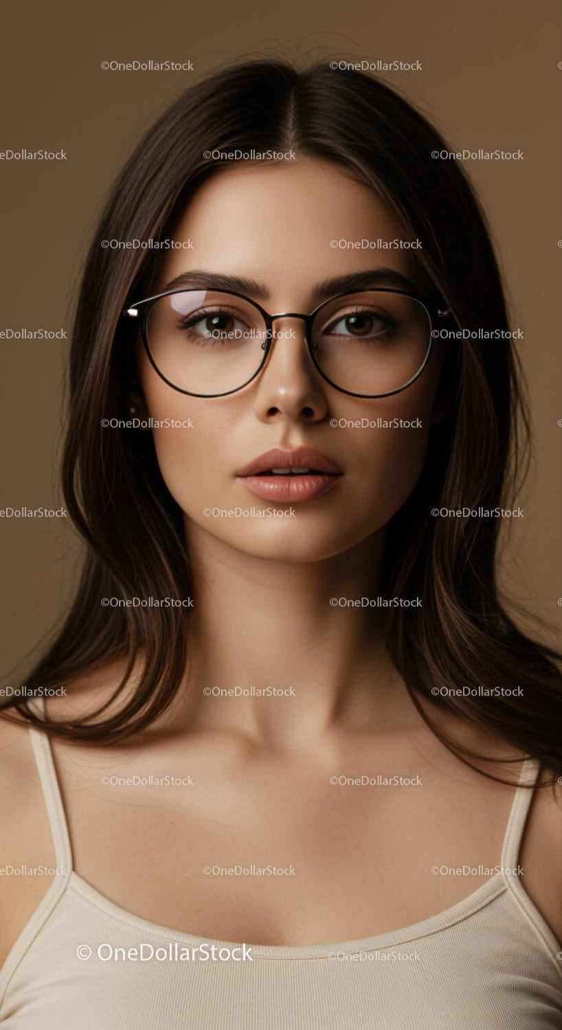 Elegant Woman with Round Glasses and Stylish Hair in Professional Portrait