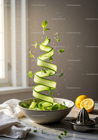 Fresh cucumber ribbons with herbs and lemon zest