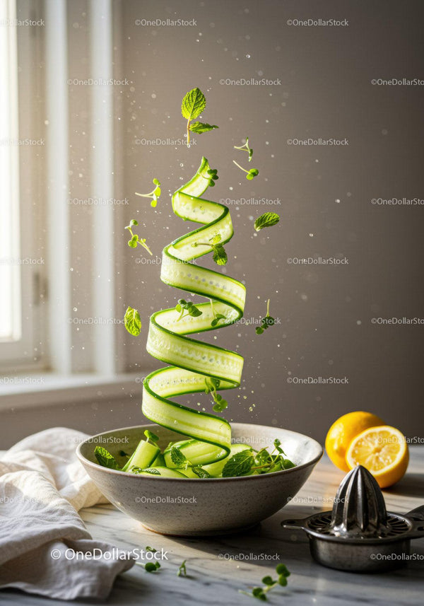 Fresh cucumber ribbons with herbs and lemon zest