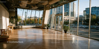 Spacious Modern Office with Floor to Ceiling Windows and City Views