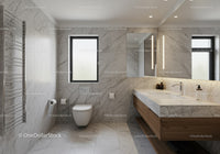 Modern Marble Bathroom with Wooden Vanity and Sleek Fixtures