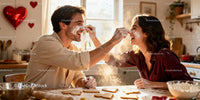 Couple Having Fun Baking Heart Cookies Together