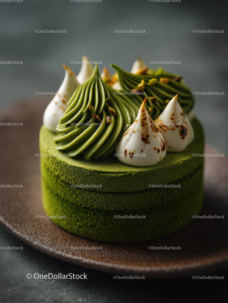 Elegant Green Velvet Cake with Piped Frosting and Meringue Peaks