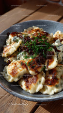 Crispy Fried Potstickers with Caramelized Onions and Herbs