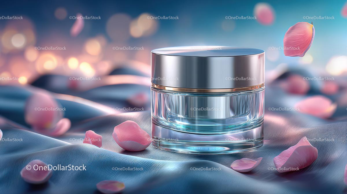 Glass Container with Floating Rose Petals in Tranquil Setting