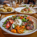 Colorful Mixed Vegetable Salad with Grilled Meat and Creamy Cheese