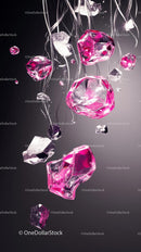 Elegant Pink Gemstones and Sparkling Crystals in Midair