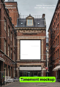 editable PSD mockup for Hoarding on a tenement wall