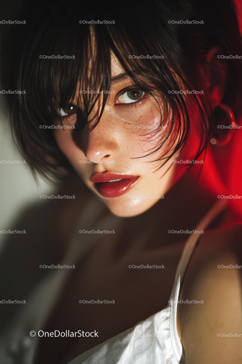 Dramatic Close-Up of a Beautiful Woman with Intense Expression
