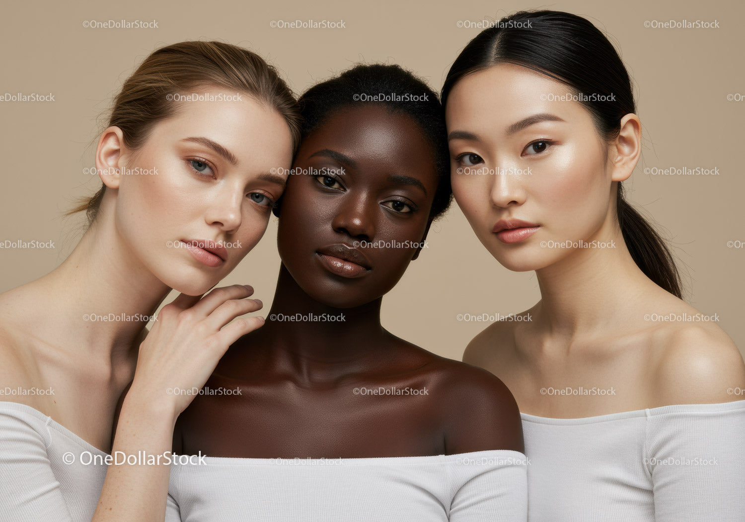 Portrait of Diverse Women with Radiant Skin in Studio Shot