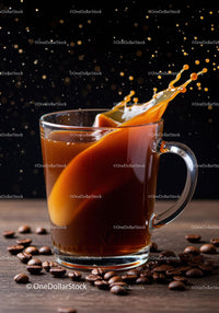 Cream Splashing into Hot Coffee in Glass Mug