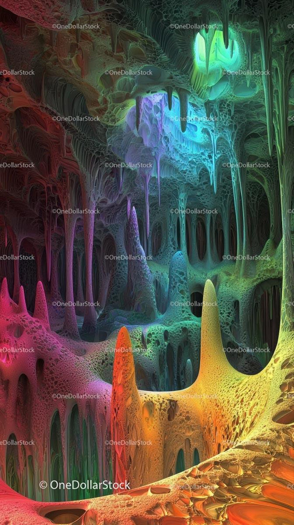 Colorful Abstract Landscape with Vibrant Cave Formations
