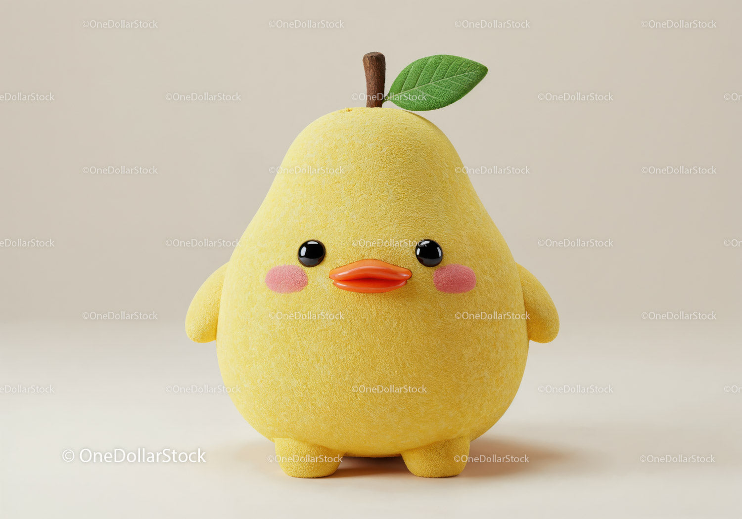 Yellow Plush Duck Toy with Green Leaf and Orange Beak