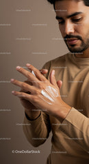 Close-Up of Man Applying Lotion to Hands for Skin Care and Grooming