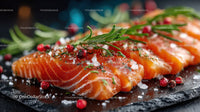 Fresh Sliced Smoked Salmon with Herbs and Sea Salt on Black Plate