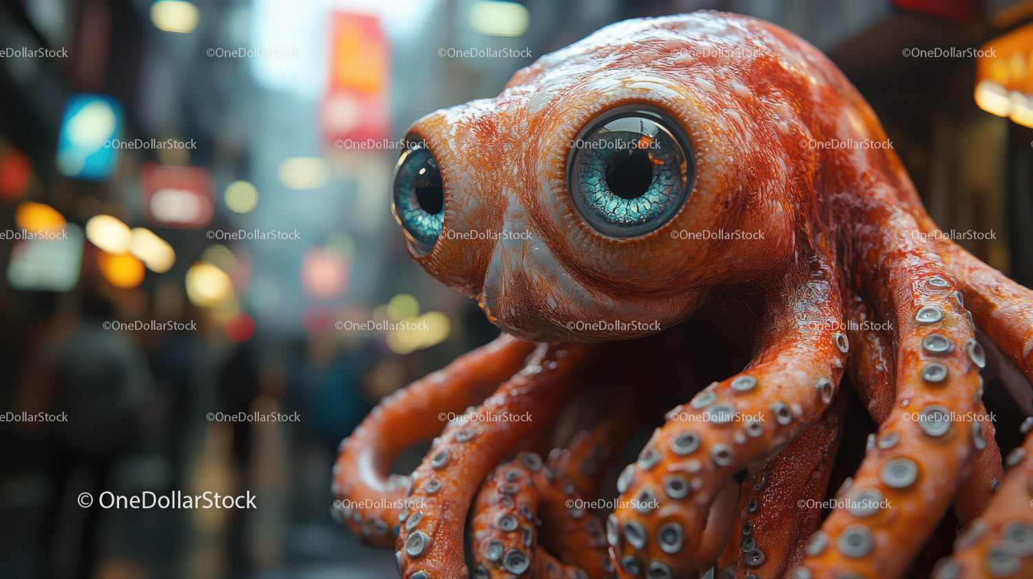 Realistic Octopus Statue with Vibrant Tentacles and Striking Blue Eyes