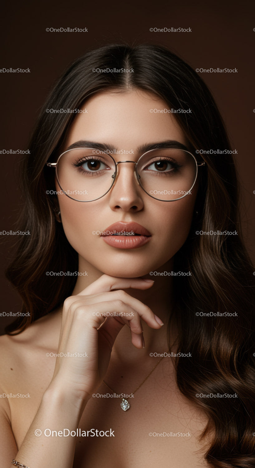 Portrait of a Young Woman with Glasses and Elegant Jewelry