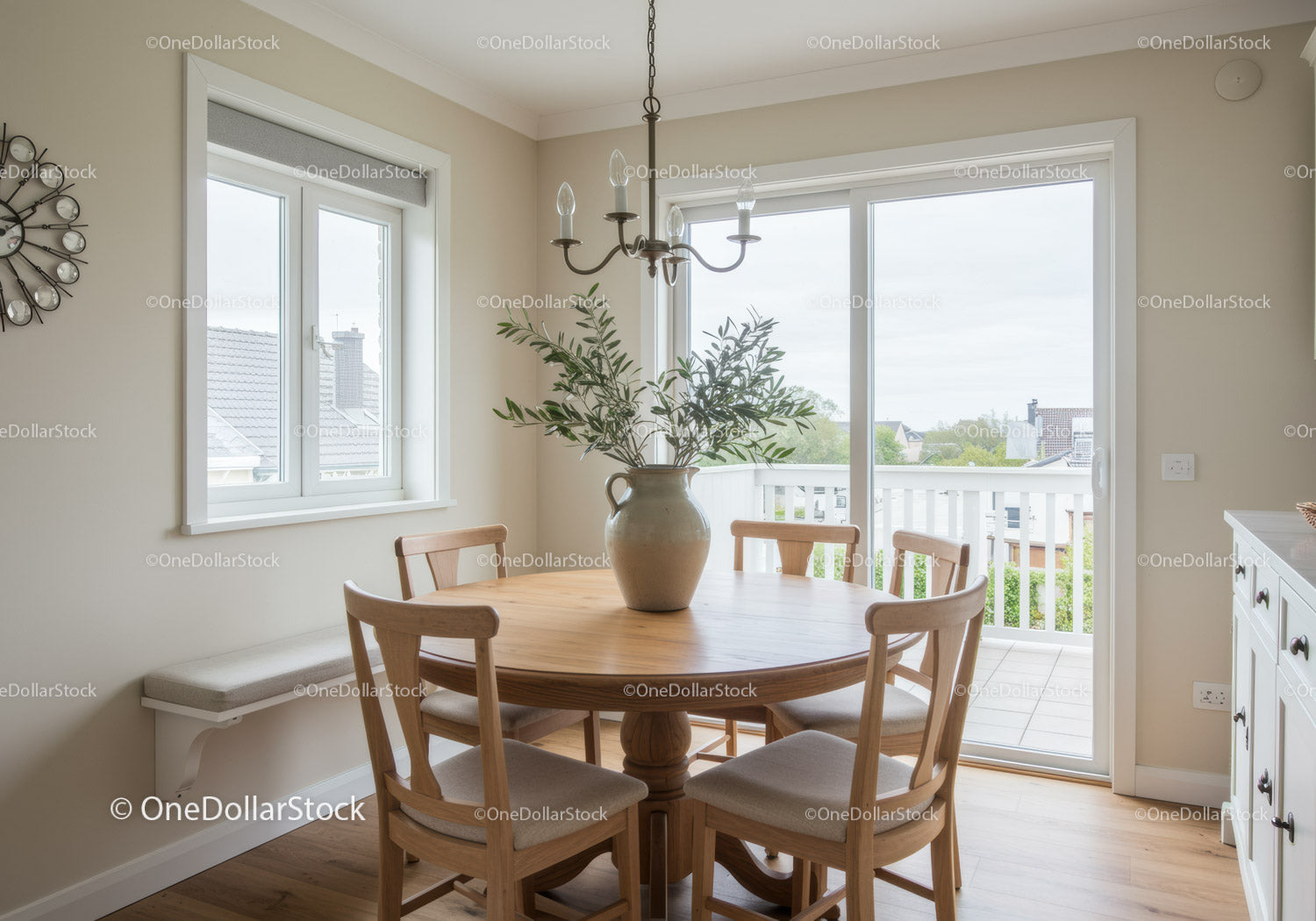 Cozy dining area with wooden table and natural light