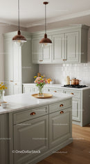 Bright Modern Kitchen with Pastel Cabinets and Copper Accents