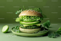 Fresh Cheeseburger with Lettuce and Cheese on a White Plate