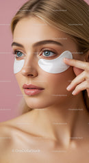 Close-up of Woman with Blue Eyes Wearing Under Eye Patches