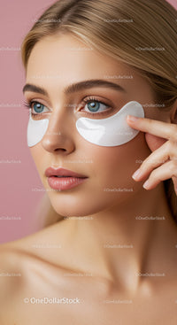 Close-up of Woman with Blue Eyes Wearing Under Eye Patches