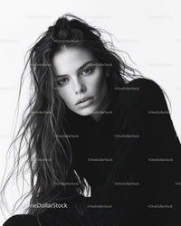 Elegant Black and White Portrait of a Confident Woman with Long Hair