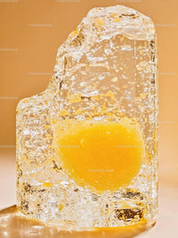 Fresh egg yolk encased in clear ice cube