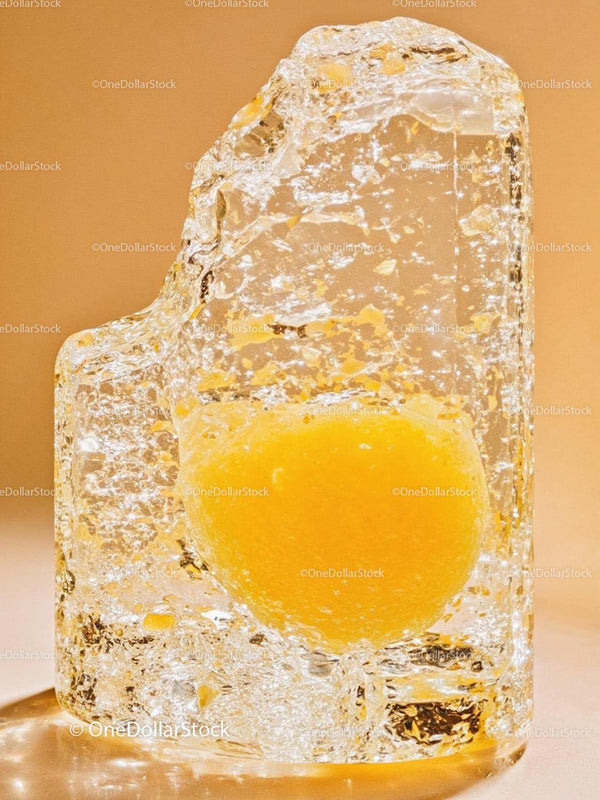 Fresh egg yolk encased in clear ice cube