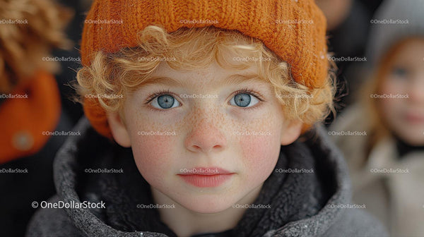 Closeup Portrait Of Young Child Wearing Orange Hat