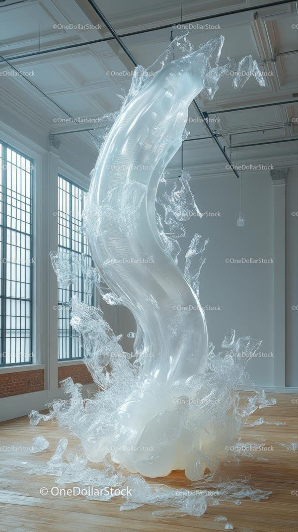 Futuristic Translucent Glass-Like Sculpture in Modern Indoor Space