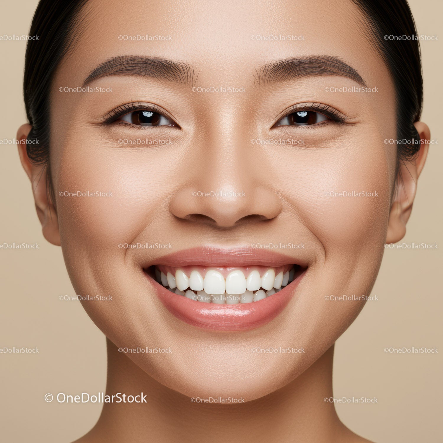 Close up of smiling woman with flawless skin