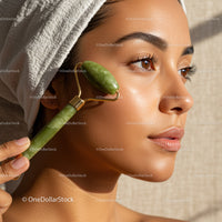 Woman Receiving Facial Massage with Jade Roller for Glowing Skin