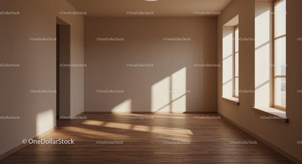 Bright Minimalist Room with Sunlit Windows and Wooden Floor