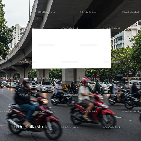 Busy Urban Street with Motorbikes and Cars in Motion JPG Mockup Image