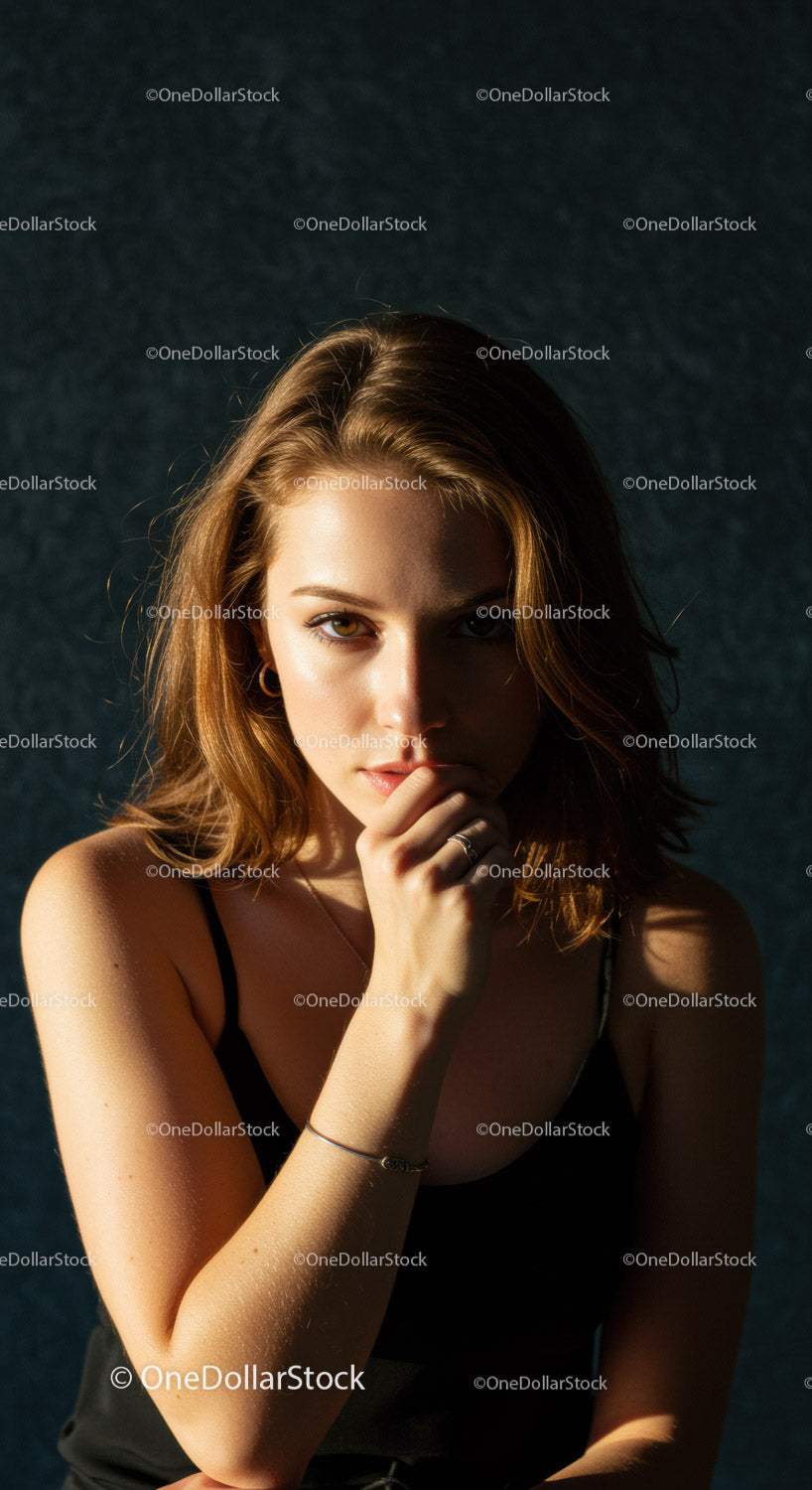 Thoughtful young woman with hand near face in low light
