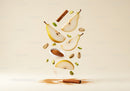 Fresh pear slices with cinnamon and pistachios floating