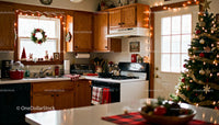 Cozy kitchen decorated for warm Christmas celebrations