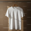 Minimal White T-Shirt Hanging on Wooden Hanger
