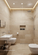 Modern Minimalist Bathroom with Beige Tiles and Walk-In Shower