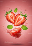 Fresh strawberries with mint leaves splashing in water