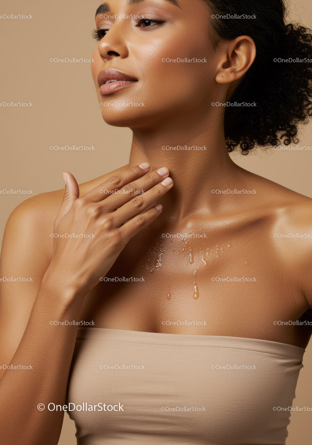 Elegant Woman with Flawless Skin and Serene Expression