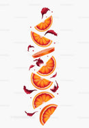 Fresh blood orange slices with hibiscus petals on white