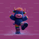 Colorful Cartoon Cow Wearing Sneakers in a Whimsical Fantasy Scene