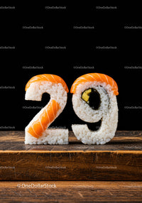 Creative Sushi Numbers Forming Twenty Nine on Wooden Surface