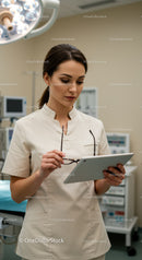 Medical Professional Using Tablet in Modern Hospital Setting