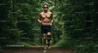 Male Runner with Prosthetic Leg Running Through Forest Trail